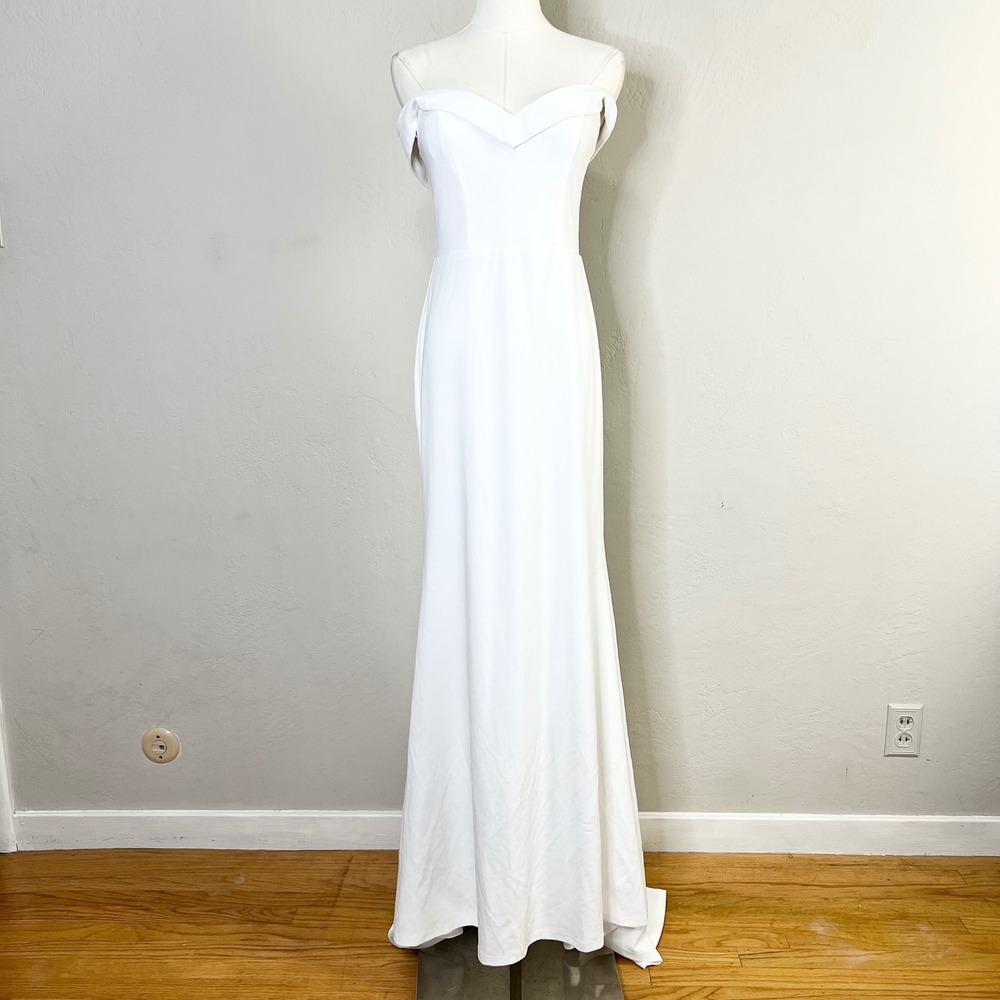 Lulu's White Off-Shoulder Satin Wedding Dress